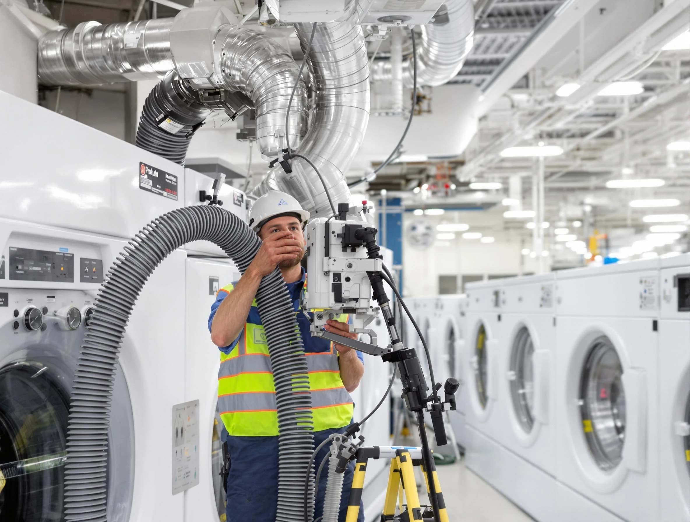 Evergreen Dryer Vent Cleaning team performing commercial-grade dryer vent cleaning at a business facility in Evergreen