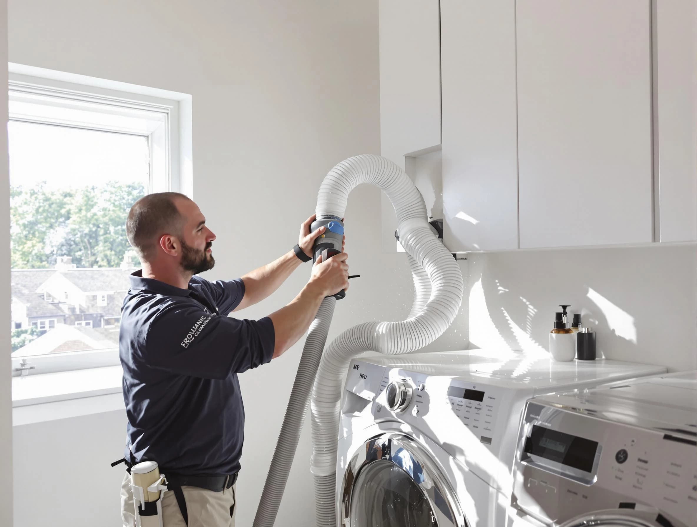 Certified Evergreen Dryer Vent Cleaning technician performing dryer vent cleaning in Evergreen